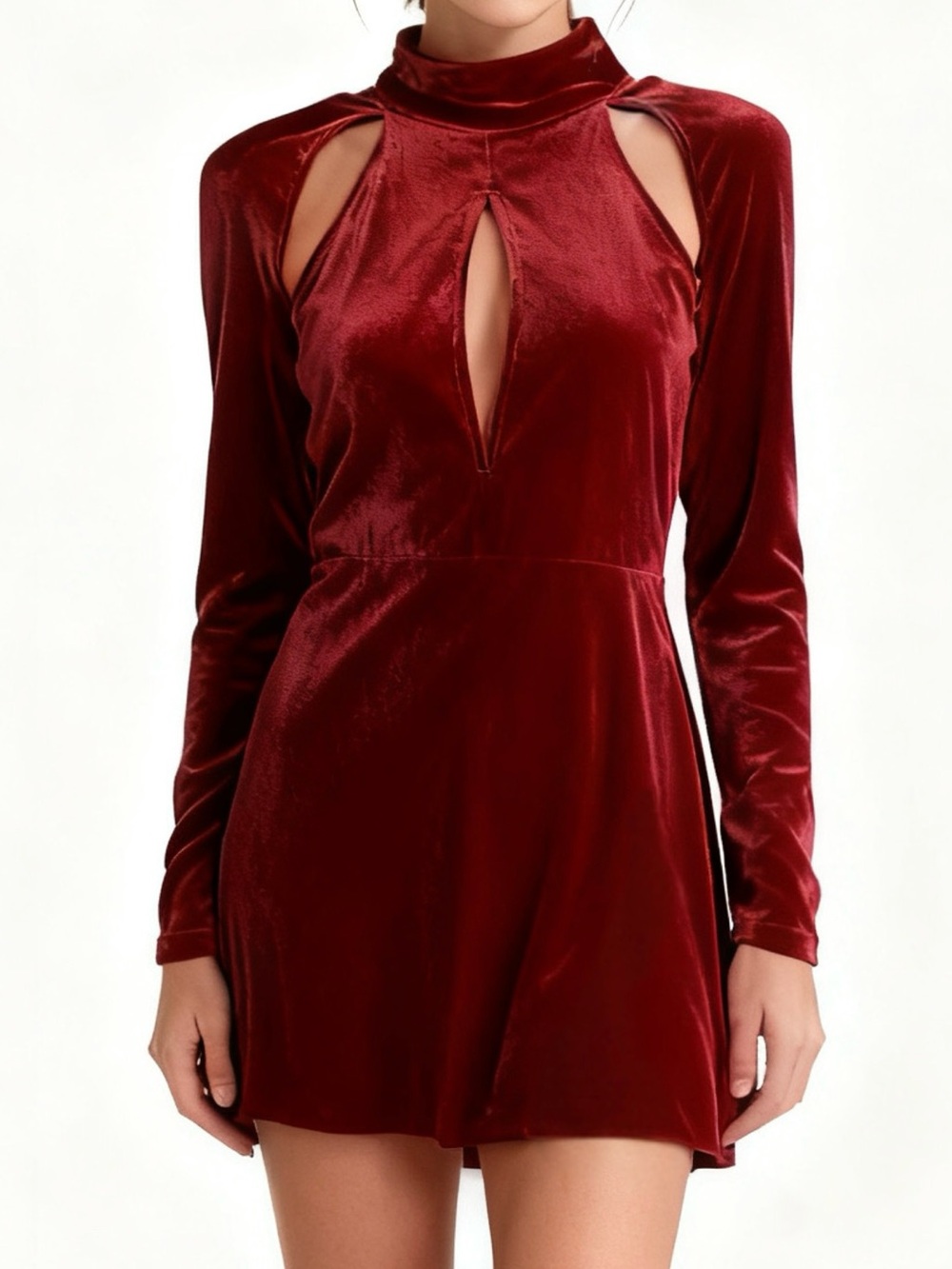 Women's Velvet Cutout Mini Dress in Red